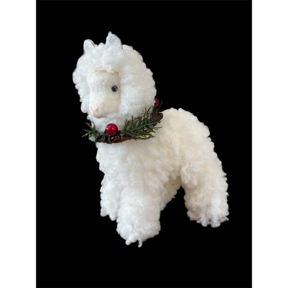 Set Of 2 Fluffy Christmas Holiday 6” Alpaca Llama Tabletop Decor Lot - Picture 3 of 4